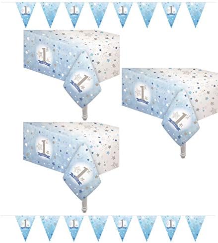 Oojami 1st Birthday Party Tablecloth 3 Pack with Pennant Banners