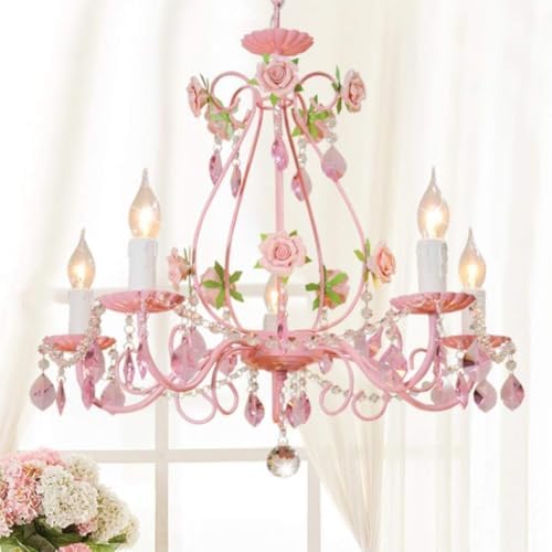 Pink Crystal Chandelier for Girls Room - 5 Light 236 W x 205 H