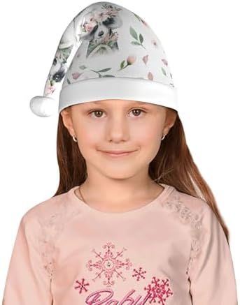 Salelf Watercolor Floral Raccoon Santa Hat for Kids