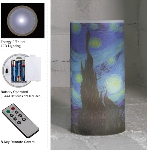Lavish Home Flameless Candles - 2 Pack Van Gogh Starry Night Battery Operated with Remote