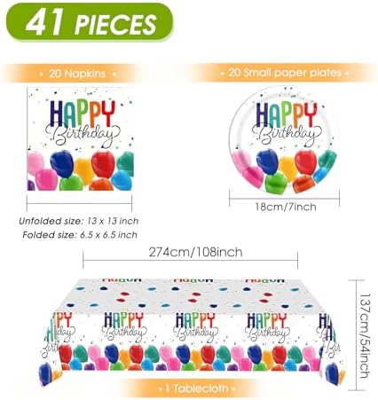 41PCS Happy Birthday Decorations with Confetti Balloon and Tablecloth Set