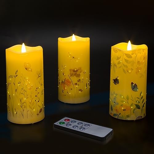 Eywamage Flameless Candles Set of 3 Butterfly Floral LED