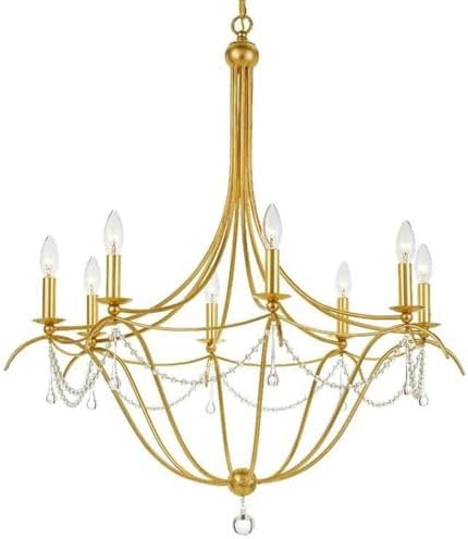 Traditional 8 Light Beaded Candle Chandelier in Antique Gold