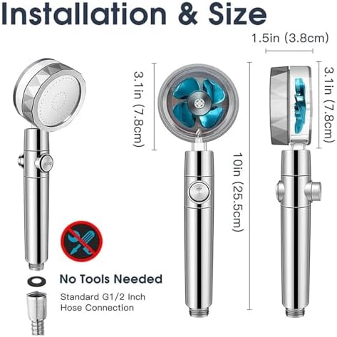 NATTCO 360 Degree Rotation Turbo Fan Shower Head with High Pressure and Water Saving