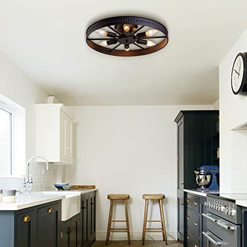 6-Light Rustic Metal Ceiling Fixture Black Round Industrial Style
