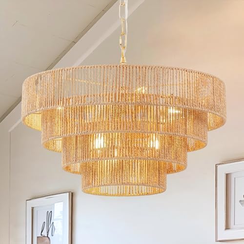 DORESshop 6 Light Boho Rattan Chandelier