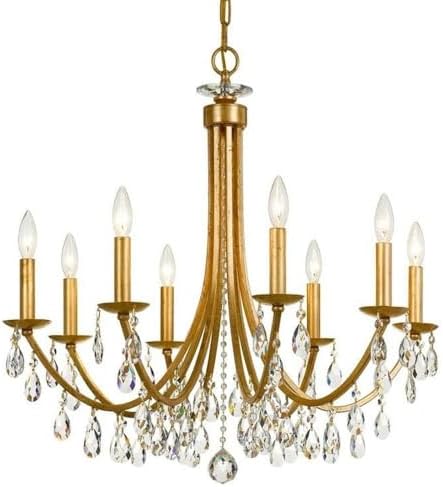 Modern 8 Light Crystal Candle Chandelier in Antique Gold