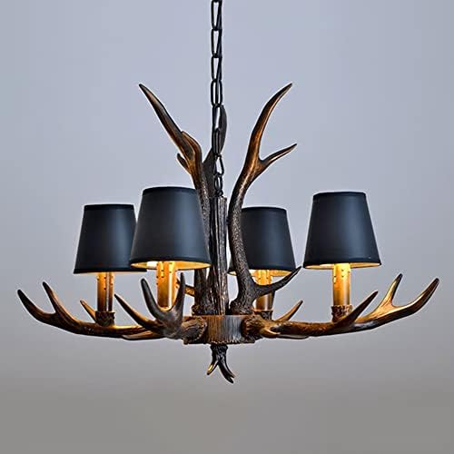 Vintage Farmhouse Candle Resin Antler Chandelier 4 Lights with Shade
