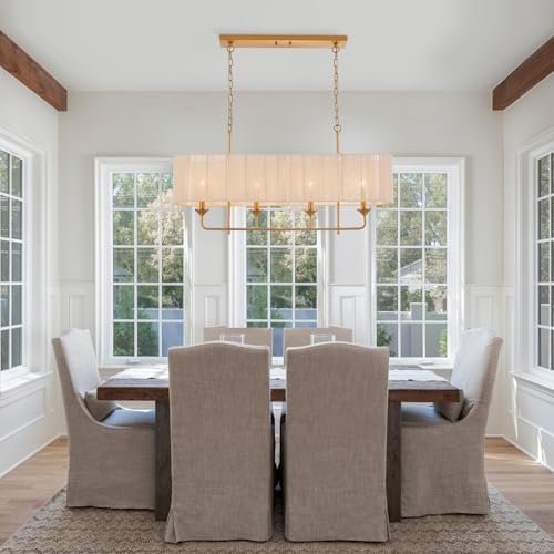 42 Boho Chandelier Brass and White Rattan Pendant Light for Dining Room Kitchen Island Living Room