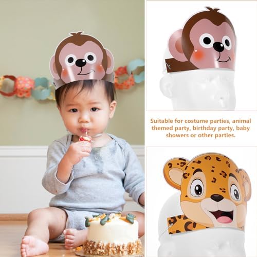 LUOZZY 12pcs Jungle Animal Paper Hats for Birthday Parties
