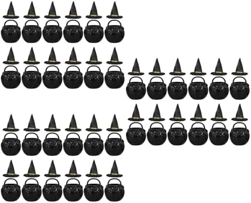 LOGOFUN 3 Pack Halloween Witch Hat and Cauldron Set Black