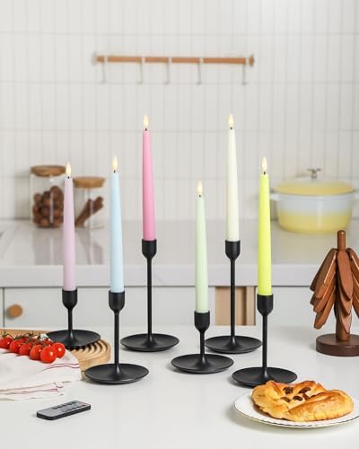 Multicolored Pastel Flameless Taper Candles with Timer and Remote 6 Pack