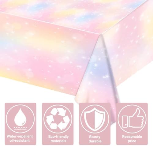 Kesfey 3-Pack Rainbow Tablecloths 54x108 Inch Waterproof Party Cover