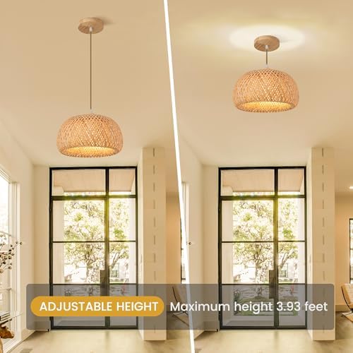Rattan Chandelier Light Fixture for Bedroom and Dining Room