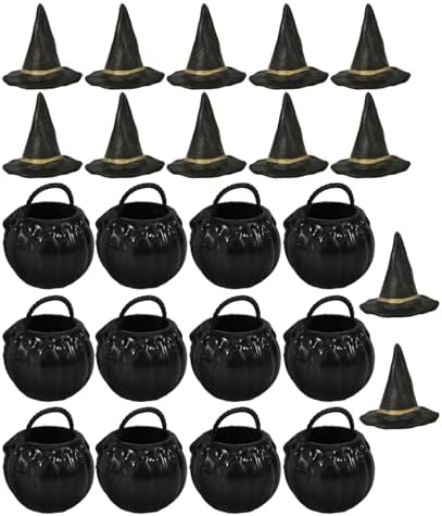 LOGOFUN 3 Pack Halloween Witch Hat and Cauldron Set Black