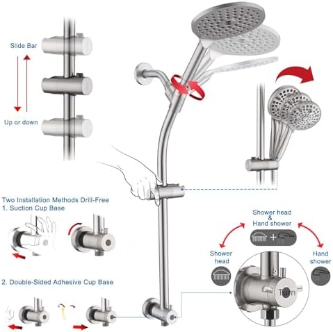 High Pressure Shower Head Combo with Handheld and 26 Adjustable Slide Bar