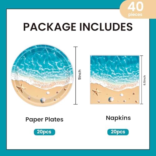 40Pcs Beach Plates and Napkins Party Set