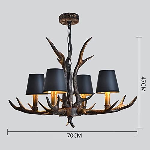 Vintage Farmhouse Candle Resin Antler Chandelier 4 Lights with Shade
