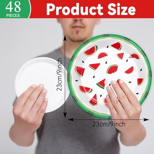 Wiooffen 48 Pcs Watermelon Party Plates - 9 Inch Decor Set for Kids Birthday Summer Festivals