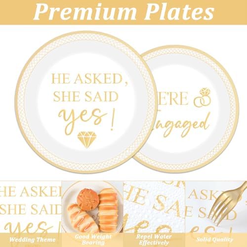 200Pcs Happy Engagement Party Paper Plates Napkins Fork Set for Wedding Bridal Shower