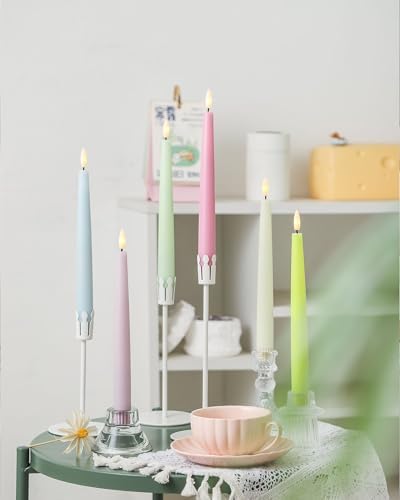 Multicolored Pastel Flameless Taper Candles with Timer and Remote 6 Pack