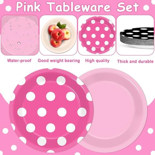 48 Pcs Pink Mouse Themed Paper Plates for Kids Birthday Party