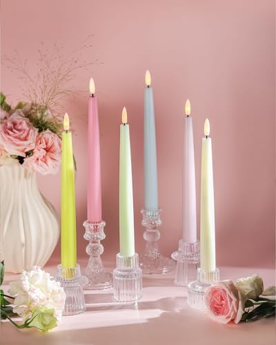 Multicolored Pastel Flameless Taper Candles with Timer and Remote 6 Pack