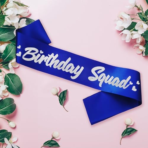 6 Pieces Birthday Squad Sash Set Royal Blue with Silver Glitter Lettering
