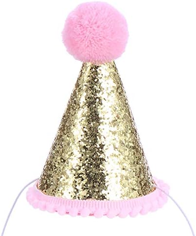 Pink Pom Pom Sequin Birthday Party Hat for Kids