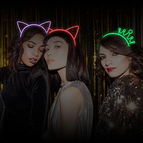 Glow in The Dark Cat Ear Crown Headbands for Birthday Halloween Parties