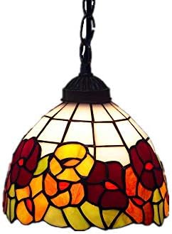 Tiffany Style Retro Chandelier with Flower Pattern Glass Shade Decor