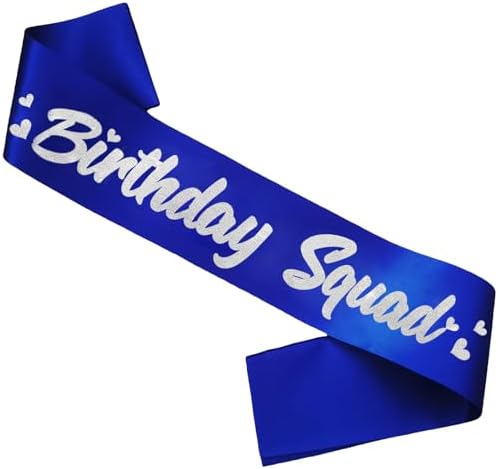 6 Pieces Birthday Squad Sash Set Royal Blue with Silver Glitter Lettering
