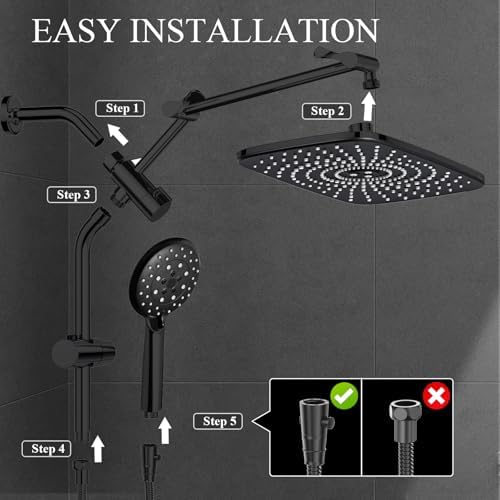 Veken 118 Inch Rain Shower Head Combo with Matte Black Finish