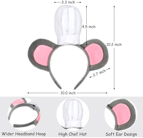 HODRME Mouse Headband with Chef Hat Halloween Christmas Costume Accessory