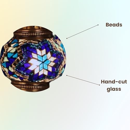 LaModaHome Authentic Tiffany Chandelier - Turkish Sultan Mosaic Lamp with 5 Globes for Home Decor