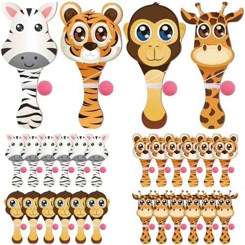 24 Pcs Zoo Animal Paddle Balls with String Set
