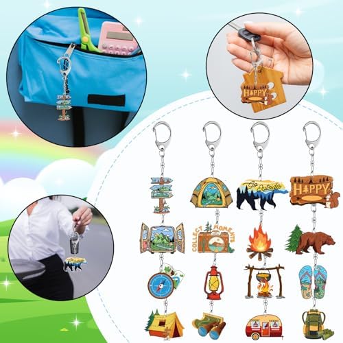 16Pcs Camping Party Favors Keychain Adventure Set
