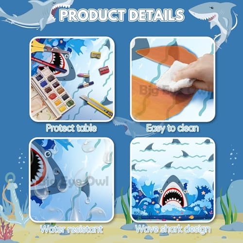 Wave Shark Birthday Tablecloth 54x108 Inch Blue