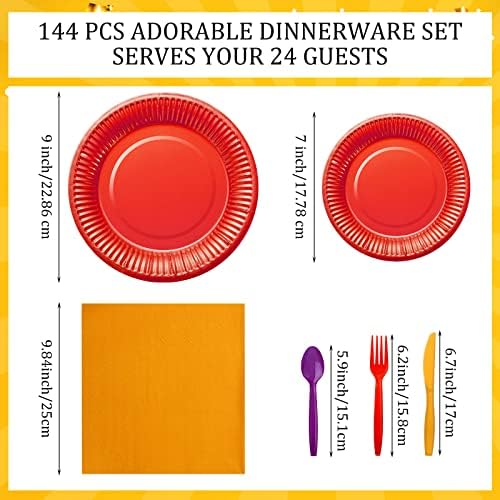 Karenhi 144 Piece Rainbow Party Tableware Set for 24 Guests