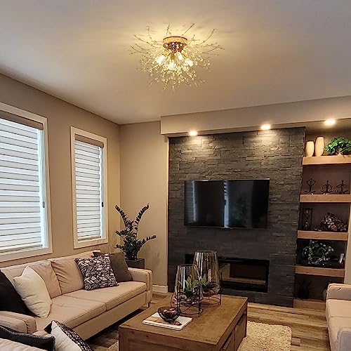 HMVPL Gold Crystal Flush Mount Ceiling Light 4-Light