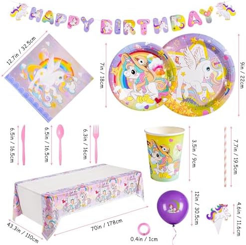 136 Pcs Unicorn Birthday Decorations Party Supplies Kit for Girls
