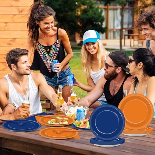 200 Pcs Orange Blue Dart War Party Plates Napkins Set for 50 Guests