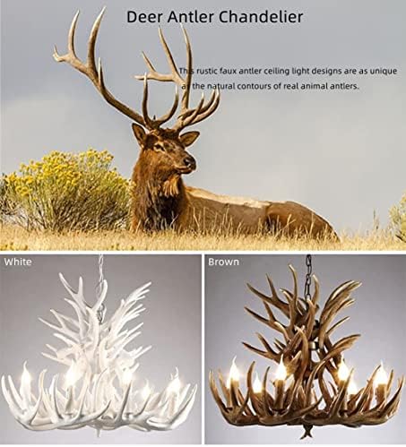 White Resin Antler Chandelier with 9 Lights and 18 Arms