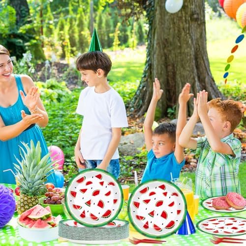 Wiooffen 48 Pcs Watermelon Party Plates - 9 Inch Decor Set for Kids Birthday Summer Festivals