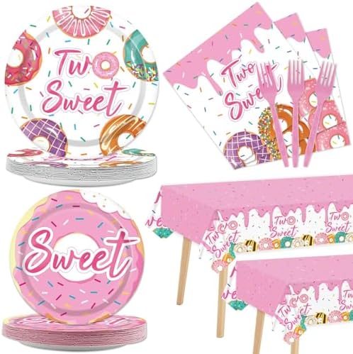 ZOIIWA 98 Piece Two Sweet Donut Party Tableware Set