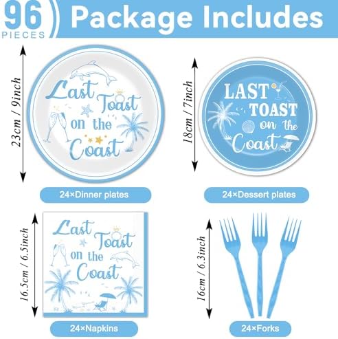 96Pcs Coastal Party Plates Napkins Forks Set