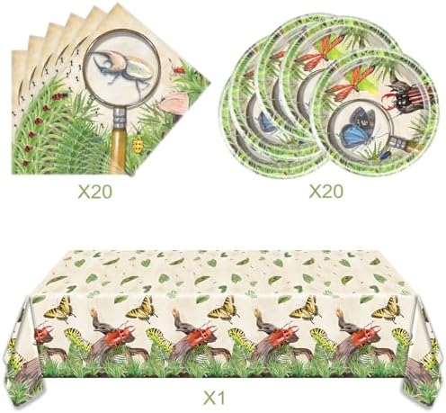 OULUN Bug Party Decorations Tableware Set 20 Plates 20 Napkins Tablecloth