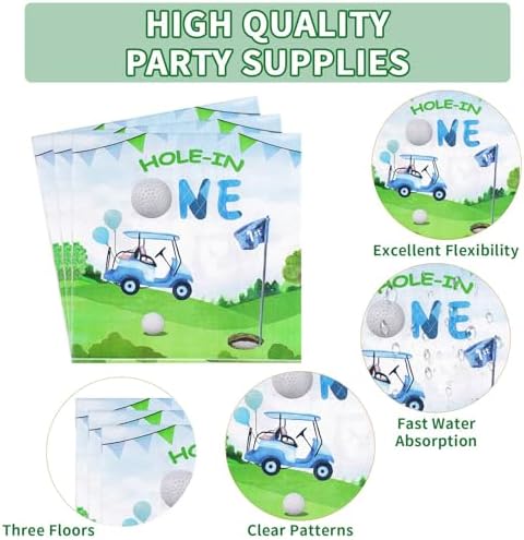 Grencian 96 Pcs Golf Themed First Birthday Plates Napkins Forks Set