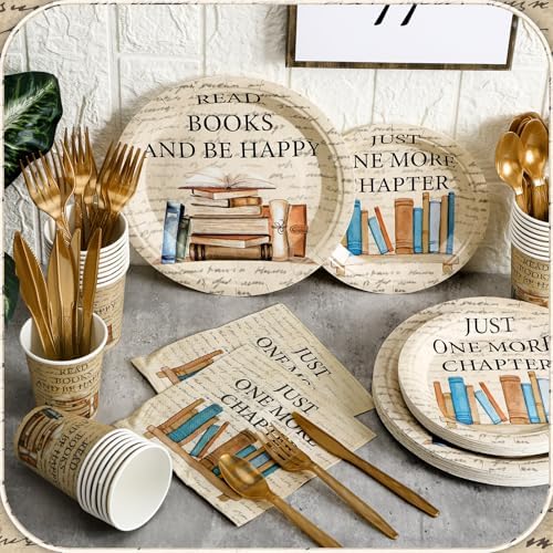 Zhehao 168 Pcs Book Theme Party Tableware Set for 24 Guests