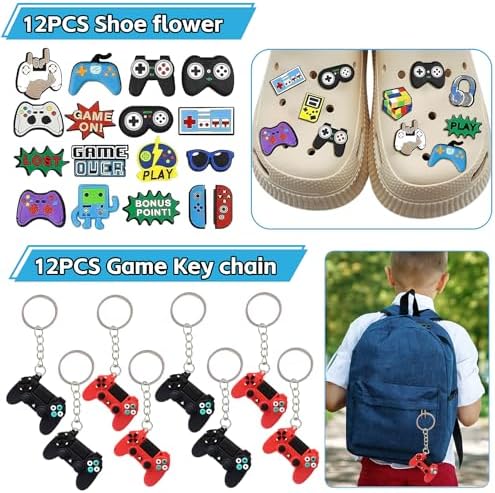 Gaming Party Favors Set with Keychains Stickers Straws